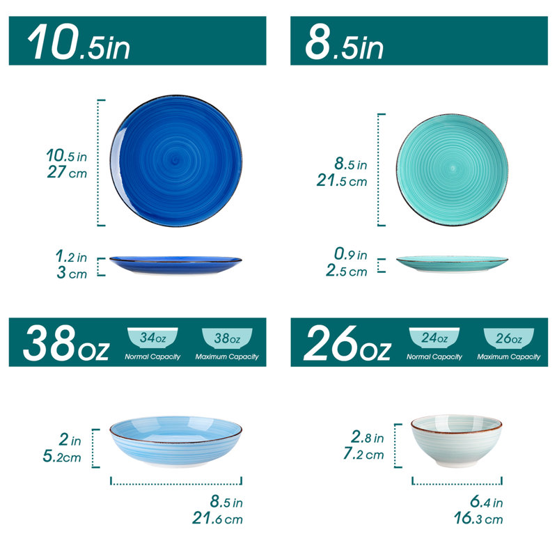 Bonita Dinnerware Set 24 Piece - Service for 6, Blue Assorted