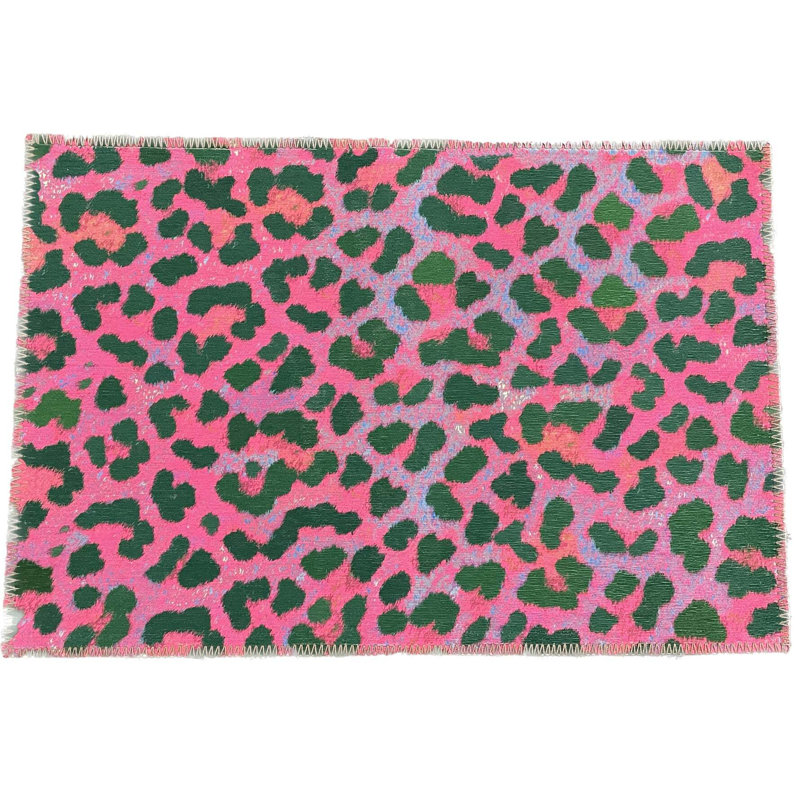 Tapis lavable en microfibre Leopard, Fushia, Rectangulaire 3 pi x 5 pi