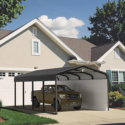 12X20 Metal Carport, Galvanized Steel Roof Car Port With Remvoable Polyethylene Sidewalls