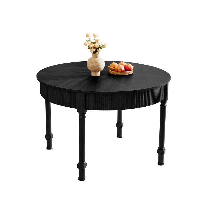 47.24'' Farmhouse Round Dining Table With Drawer, Black