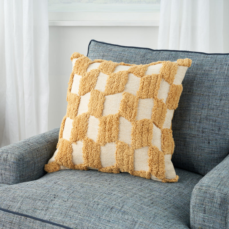 Geometric Cotton Blend Reversible Throw Pillow, Light Gray