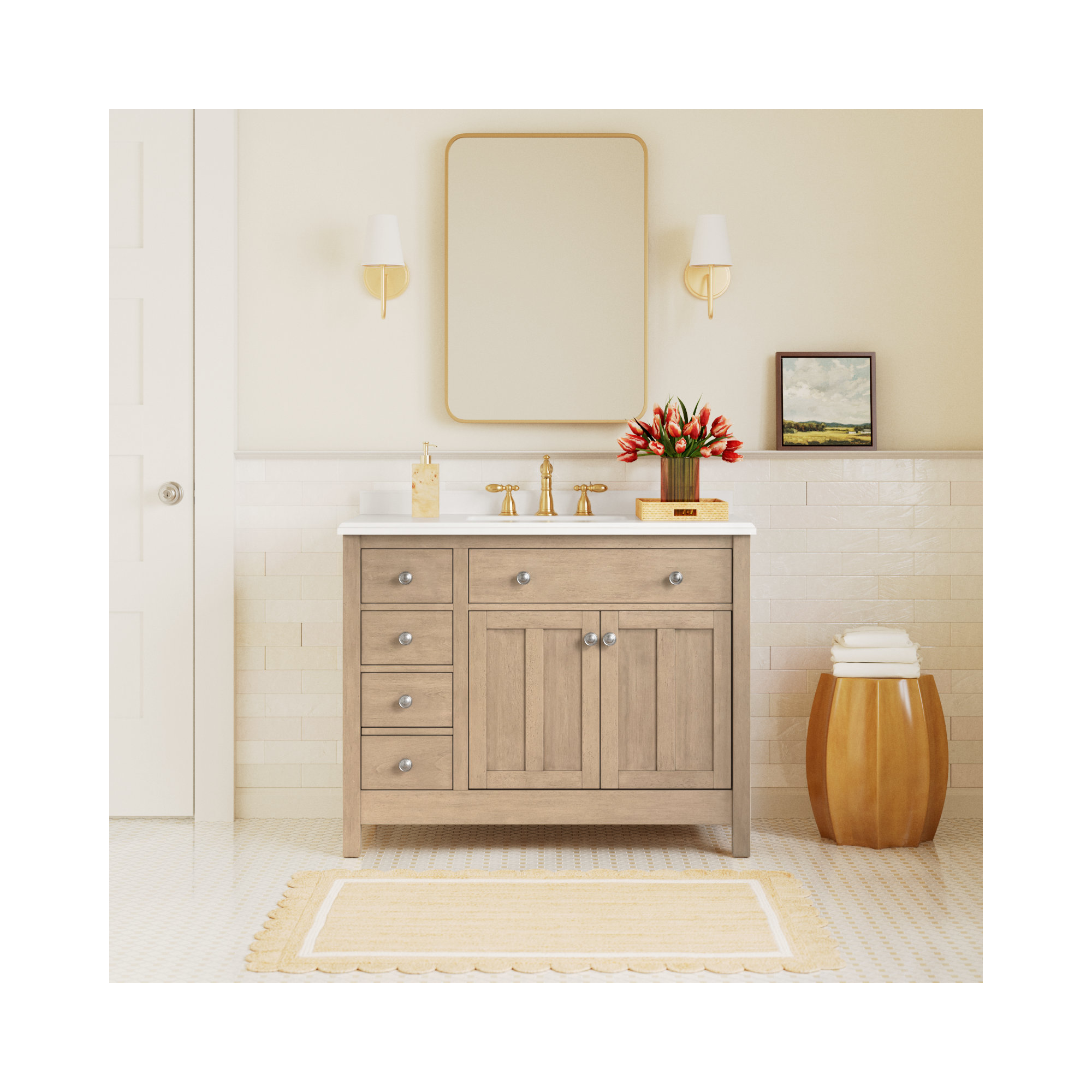 OVE Decors Newcastle 42 in. Single Sink Bathroom Vanity in Sahara Birch