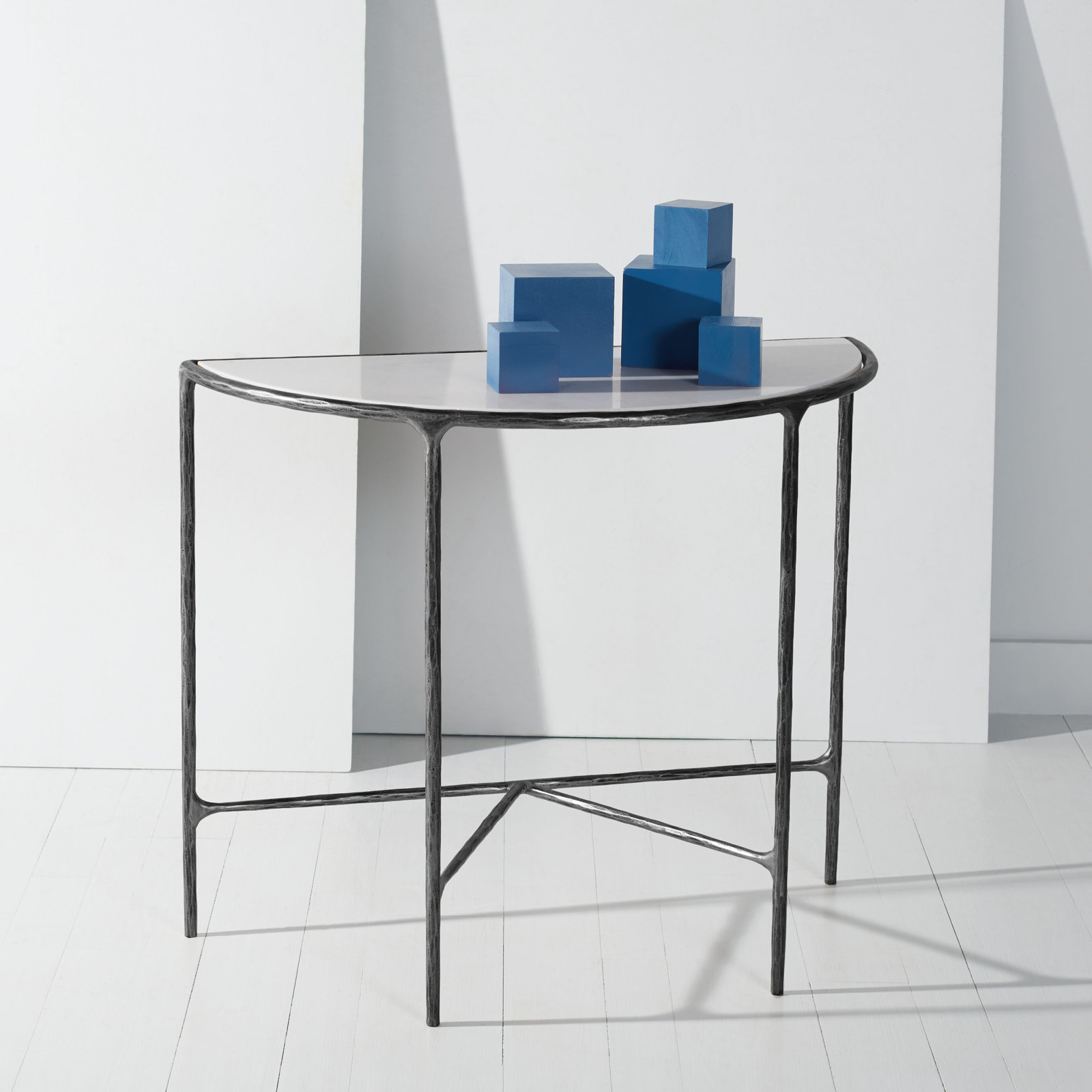Evelynn 36'' Console Table, White Marble, Black