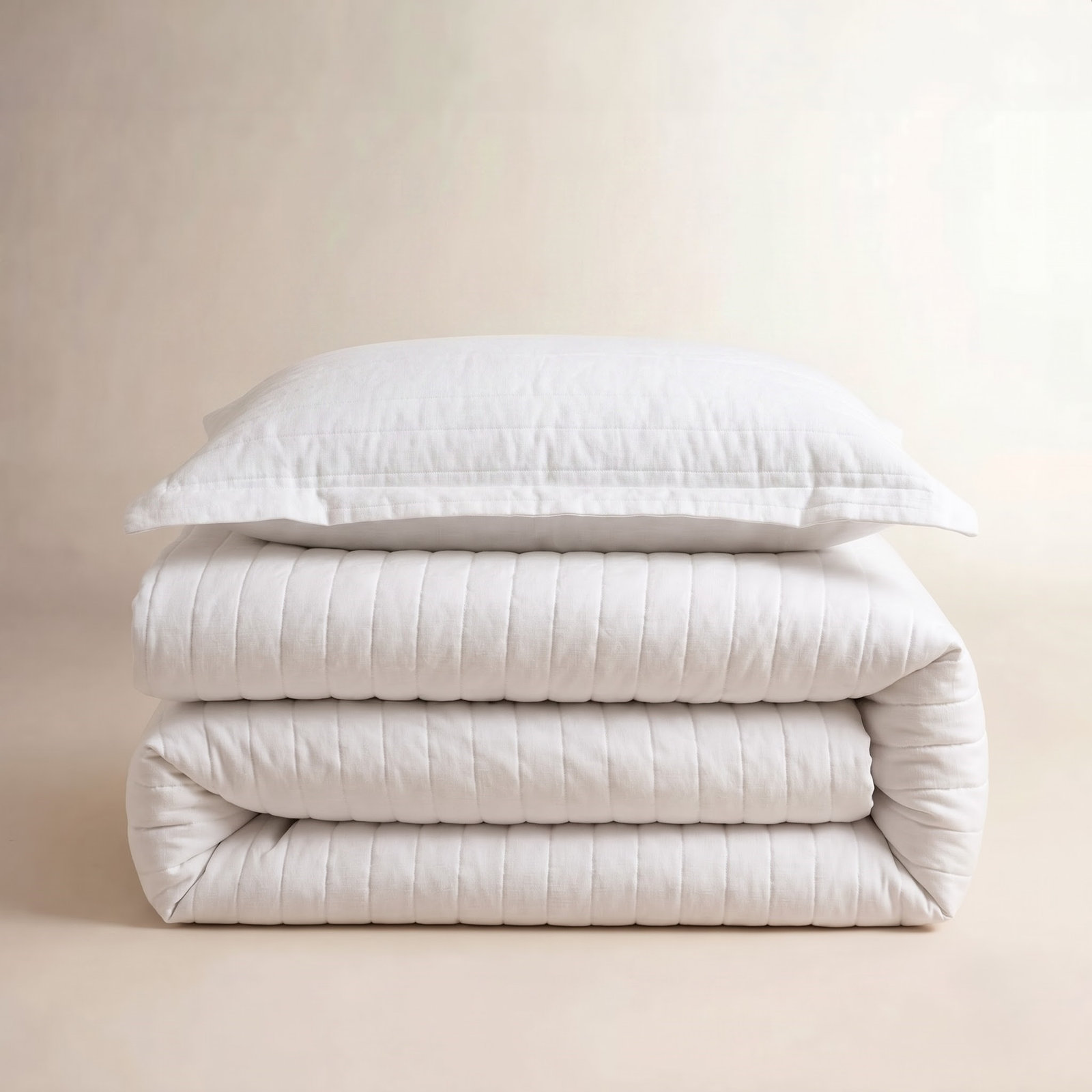 French Linen Quilt Set, Twin Quilt + 1 Standard Sham, Cream
