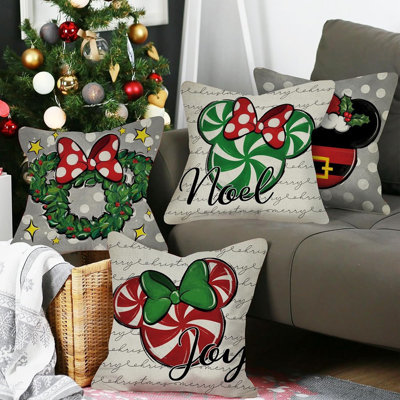 Housse de coussin décorative Merry Christmas 16 x 16, ensemble de 4, décorations de Noël avec couronne de bonbons à pois