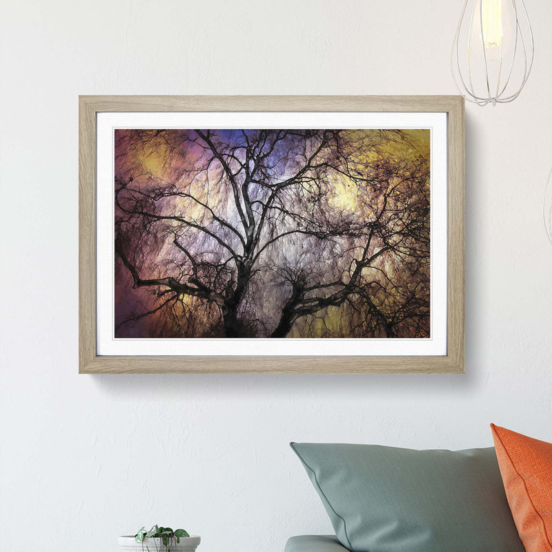 Weeping Willow Tree in Abstract - Picture Frame Graphic Art Print, 40cm H x 60cm W x 2cm D, Oak