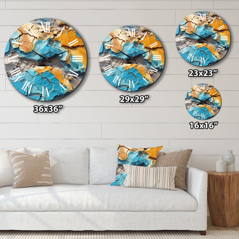 Horloge murale Lava Marble Art, orange liquide et bleu III, Moyenne