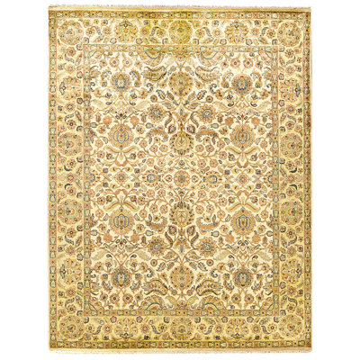 Tapis ivoire et doré de haute qualité noué à la main