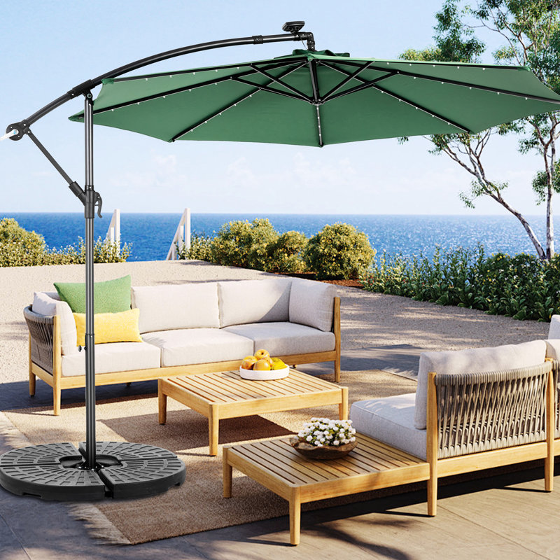 Parasol à énergie solaire foncé de 10 pi avec abat-jour, idéal pour la piscine et le jardin, Vert foncé