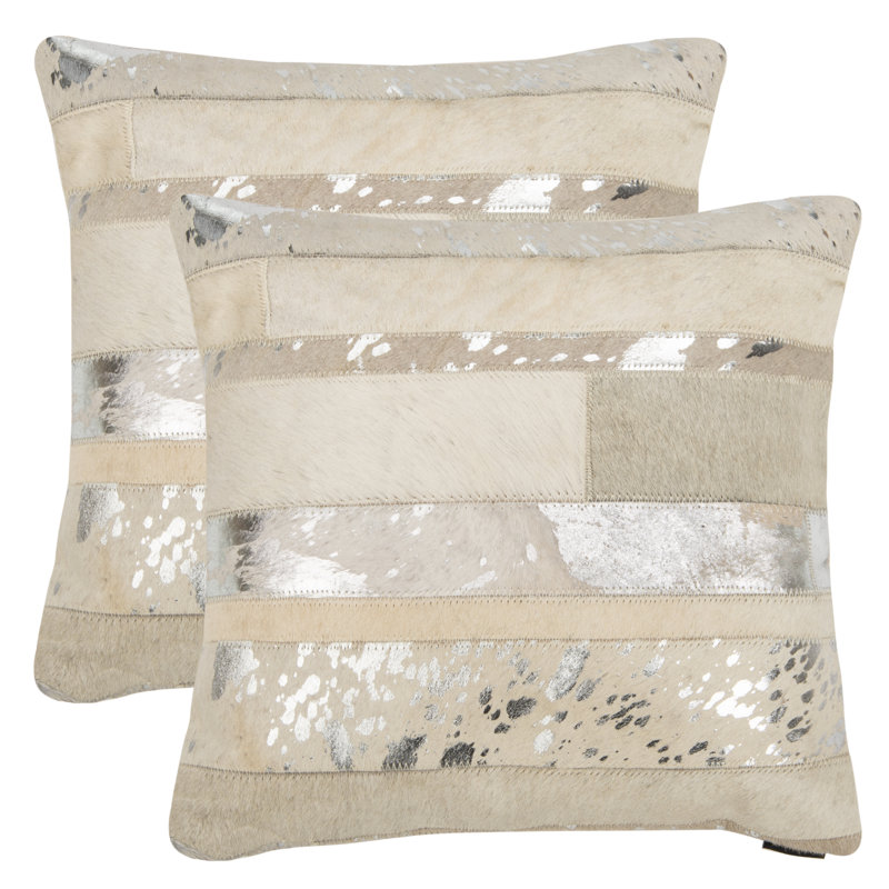 Striped Feather Reversible Throw Pillow, Silver, 18" x 18"