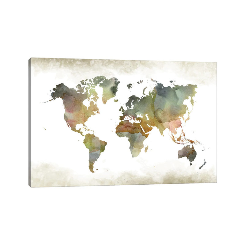 World Greenishmap by WallDecorAddict - Floater Frame Gallery-Wrapped Canvas Giclée on Canvas, Wrapped Canvas