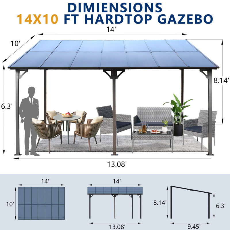 Auvent de jardin extérieur en polycarbonate mural, 10 pi x 12 po
