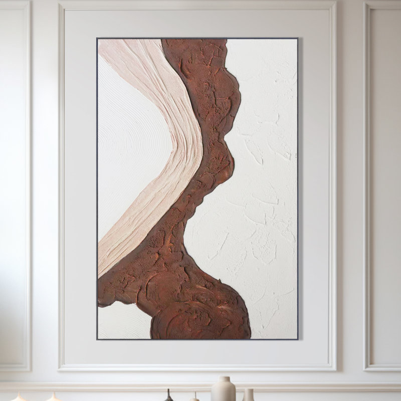 Décoration murale de bureau blanc sur toile abstraite texturée blanc et brun 47 po