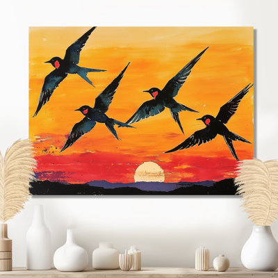 Swallows At Sunset - Modern Metal Art Print, Bird Metal Wall Art