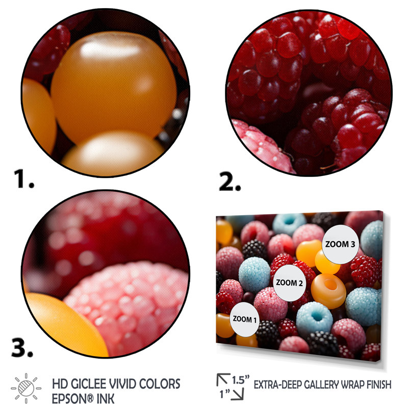 «Colorful Pop Art Candy I», reproduction, Cadre simple argenté, H 34 po x l 44 po x P 1,5 po