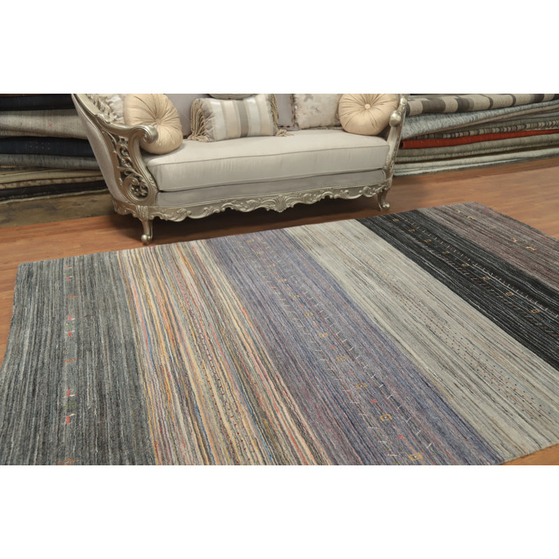 Tapis à motif tribal indien rayé 7 x 10
