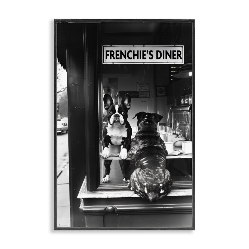 Giclée encadrée de Frenchie's Diner, vue par Annabelle Hall, H 18 po x l 12 po, Giclée encadrée noir minuit