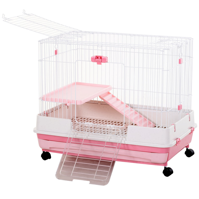 Pink and White Metal Small Animal Cage with Wheels
