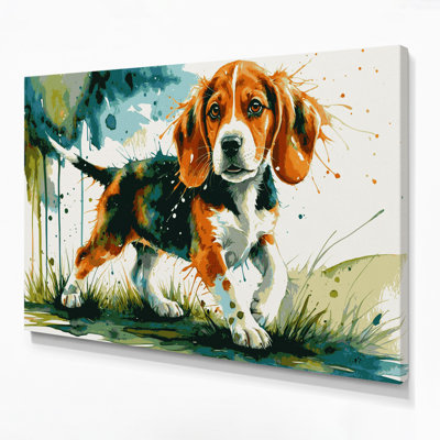 Dogs Beagle White Canvas Wall Art