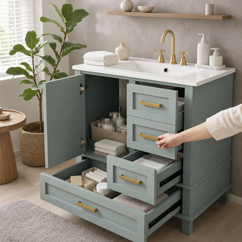 Meuble-lavabo sur pied en céramique Shaker