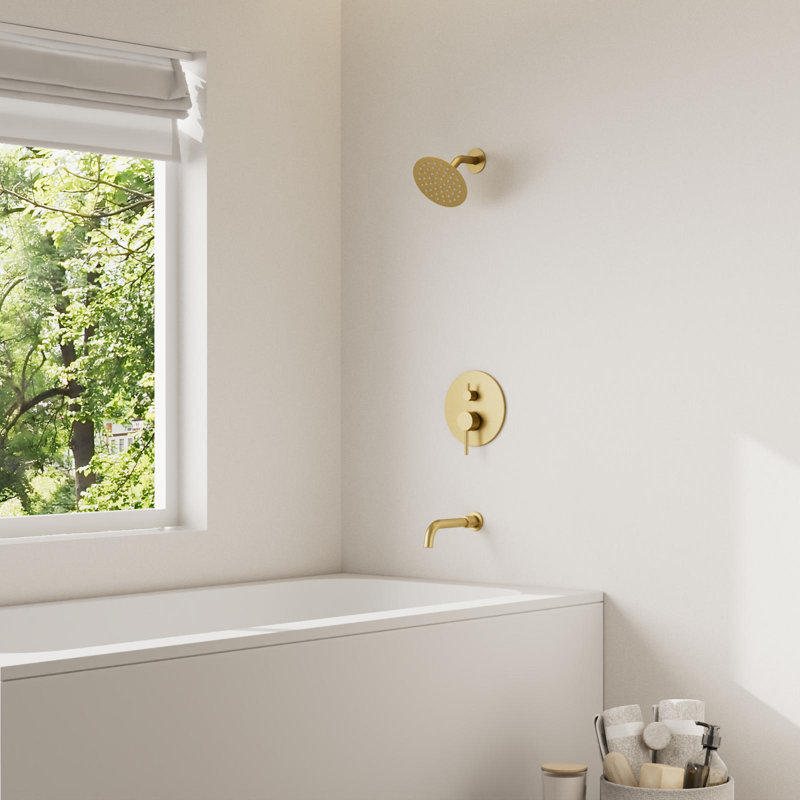 Crozet Pressure Balance 6-Inch Round Tub and Shower Trim Kit Rough-in Valve, Brushed Gold