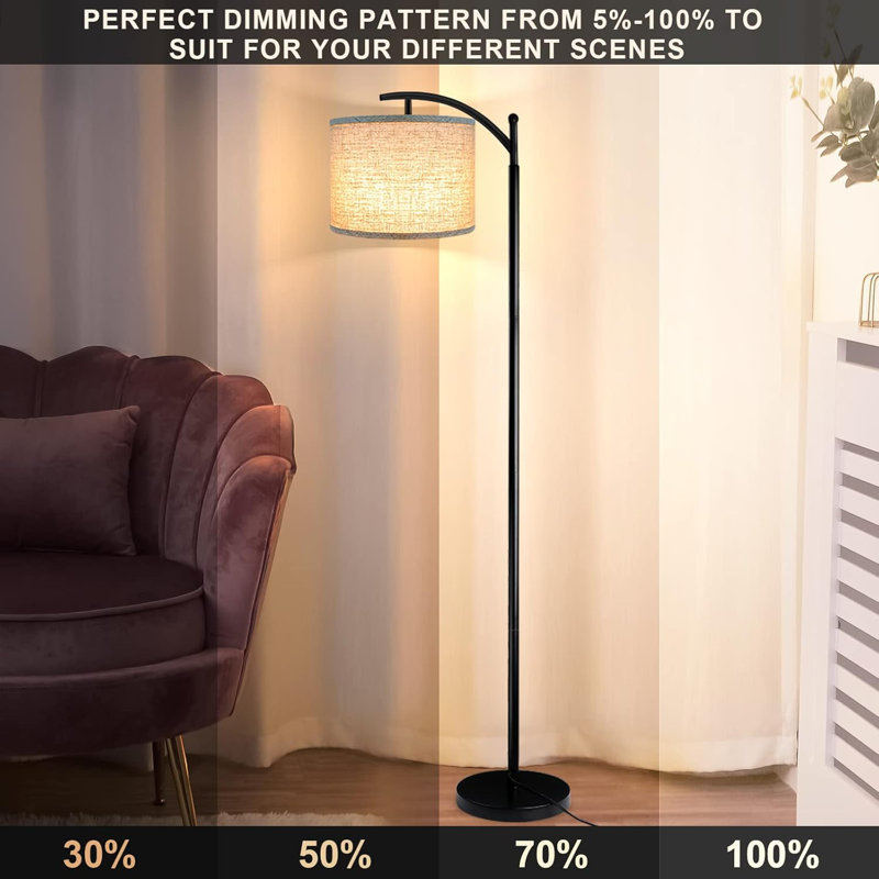 Lampe sur pied moderne à DEL avec télécommande et interrupteur au pied, gradation continue, 4 températures de couleur, support de lampe réglable, économie d'énergie pour le salon, la chambre à coucher, le bureau