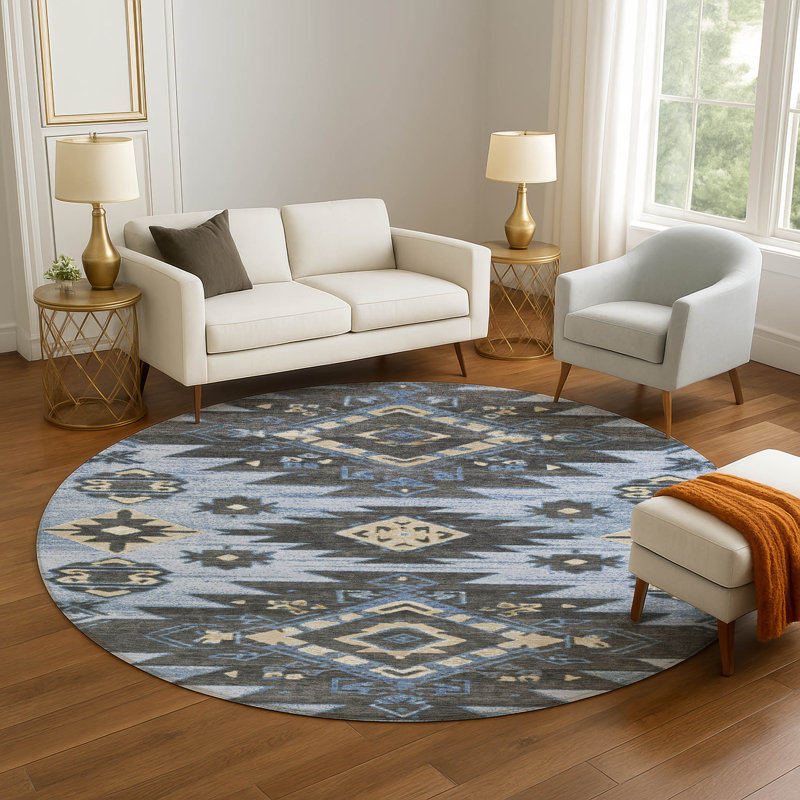 Premium Machine Washable Mayfield AMF1945 Tribal Rug, Round 8'