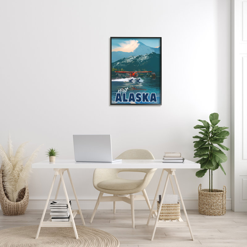 Visitez l'atterrissage d'un hydravion en Alaska, Giclée encadrée noir minuit, H 30 po x l 24 po x P 1,5 po