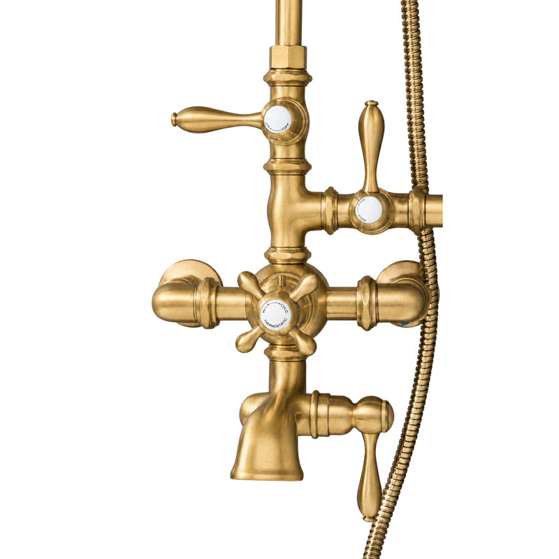 Exposed Thermostatic Tub and Shower System, Unlacquered Raw Brass