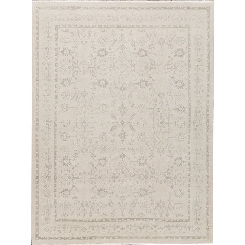 Tapis argent et bleu noué à la main de haute qualité