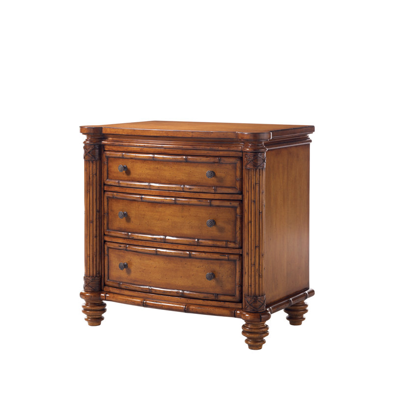 Traditional Brown 3-Drawer Bamboo Nightstand