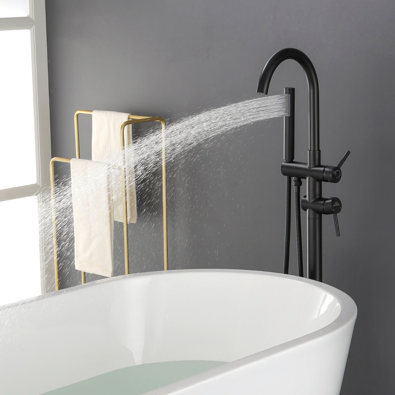 2 Handle Floor Clawfoot Tub Faucet with Diverter, Matte Black