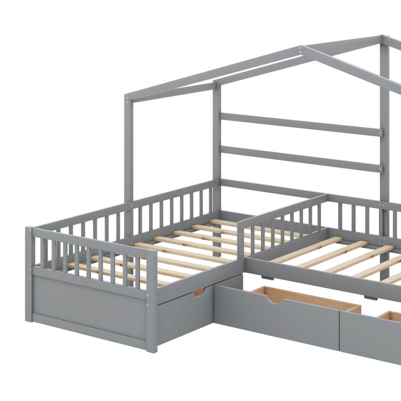 Lit plateforme simple avec trois tiroirs de rangement intégrés, Gris