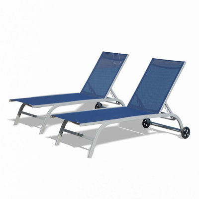 Chaise Lounge Outdoor Set Of 2, Lounge Chairs For Outside With Wheels, Outdoor Lounge Chairs With 5 Adjustable Position
