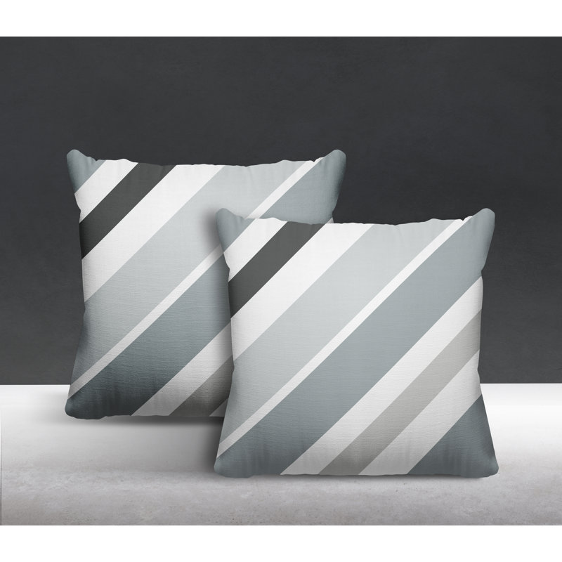 Coussin décoratif intérieur / extérieur à rayures, L 17 po x H 17 po, Gris
