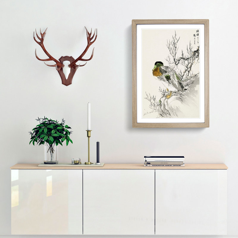 Mallard Duck & Willow by Numata Kashu - Picture Frame Painting Print, 91cm H x 60cm W x 2cm D, Oak