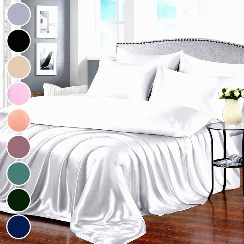 Luxury Silky White Queen Bedding Set - 7pc Sheet Set with Deep Pocket Fitted Sheet, Soft Flat Sheet, 4 Pillowcases, 1 Body Pillowcase - Top Quality Bed Sheets