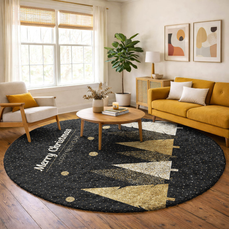 Tapis doré à poils longs de qualité supérieure lavable à la machine ADS222 Dream, Rond 8 pi