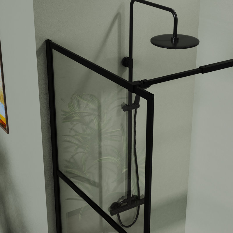 Goodyo 34" Shower Screen Door Walk-In Wet-Room, Black, 3-Panel Style