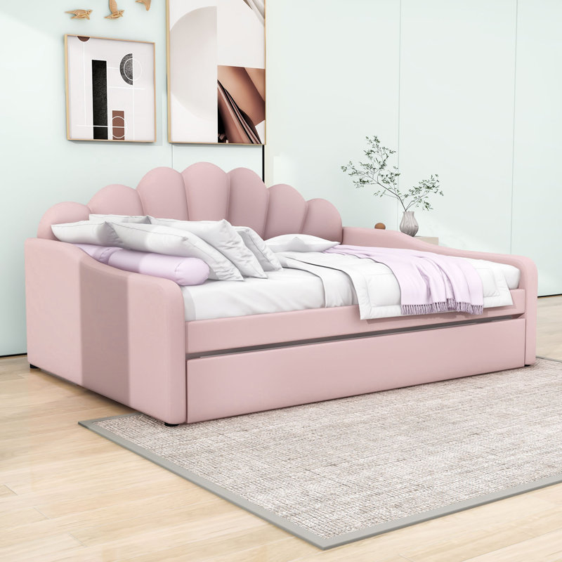 Full Upholstered Daybed with Trundle, Pink