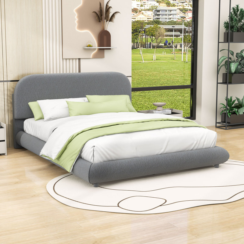 Lit plateforme tapissier avec tête de lit Cozy Chic, Gris, Grand lit