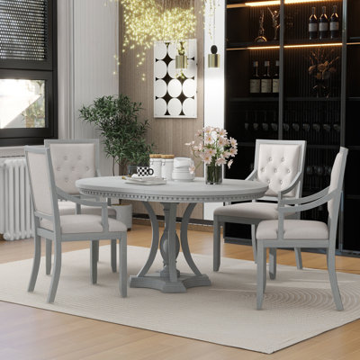 TREXM Retro 5-Piece Dining Set Extendable Round Table And 4 Chairs For Kitchen Dining Room