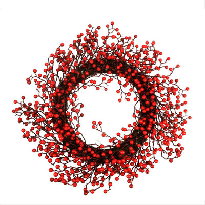 Festive Red Berries Artificial Christmas Wreath - 22-Inch Unlit