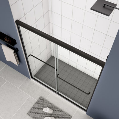 Porte de douche coulissante Bypass, 50 - 54 "X70", verre trempé 1/4 ", finition noir mat, poignée en acier inoxydable de qualité, glissière lisse, fuite, installation simple noire, coulissante, facile à entretenir