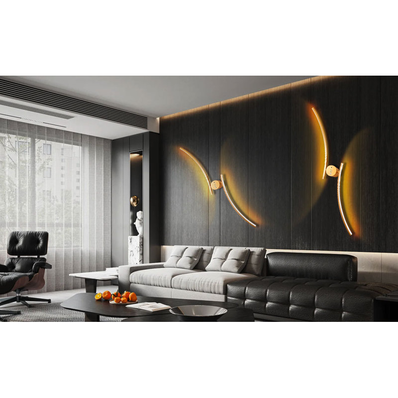 Applique murale 32 po, applique murale moderne à DEL à intensité variable, applique murale avec télécommande, Doré