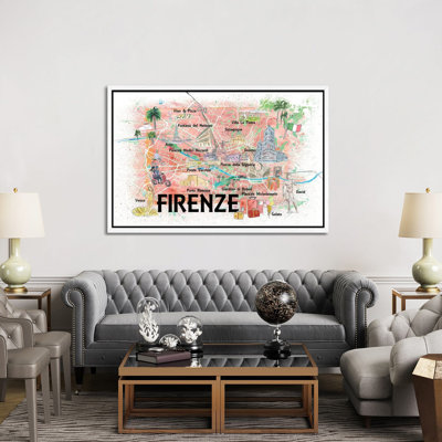 Florence Italy Illustrated Map With Roads Landmarks And Highlights by Markus & Martina Bleichner - Print on Canvas