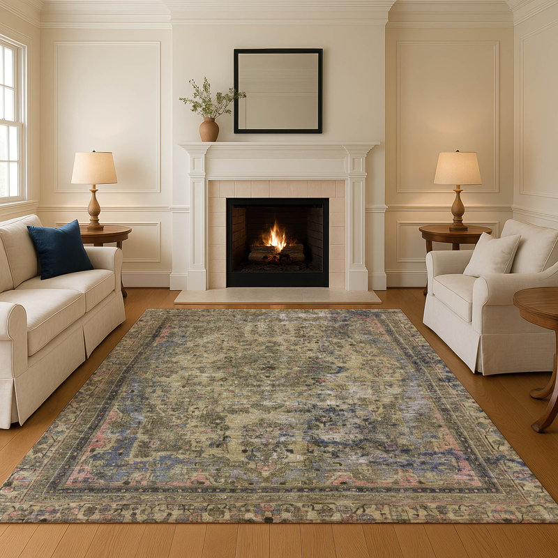 Premium Machine Washable Lampkins AMF1646 Global Rug, Rectangle 3' x 5'
