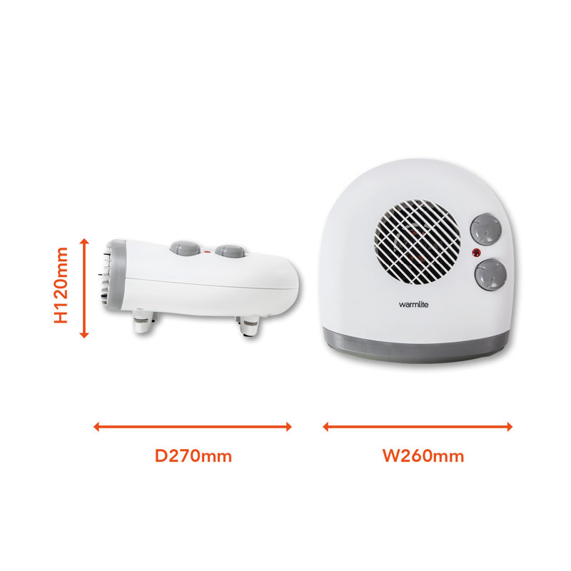 Warmlite WL44004 Portable Flat Fan Heater with 2 Heat Settings and Overheat Protection, 2000W, White, White