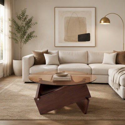 Modern round coffee table, small farmhouse-style coffee table