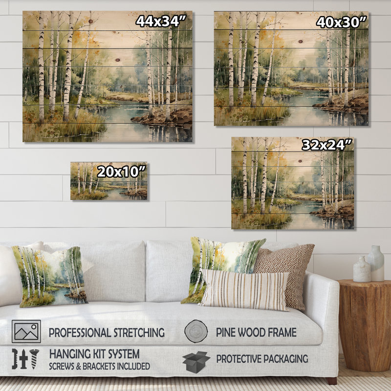 «Izaeah Birch Woods Silent Woods II», impression sur bois, H 24 po x l 32 po x P 0,78 po